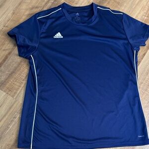 Adidas Dark Blue Sports Tee with White Stripes